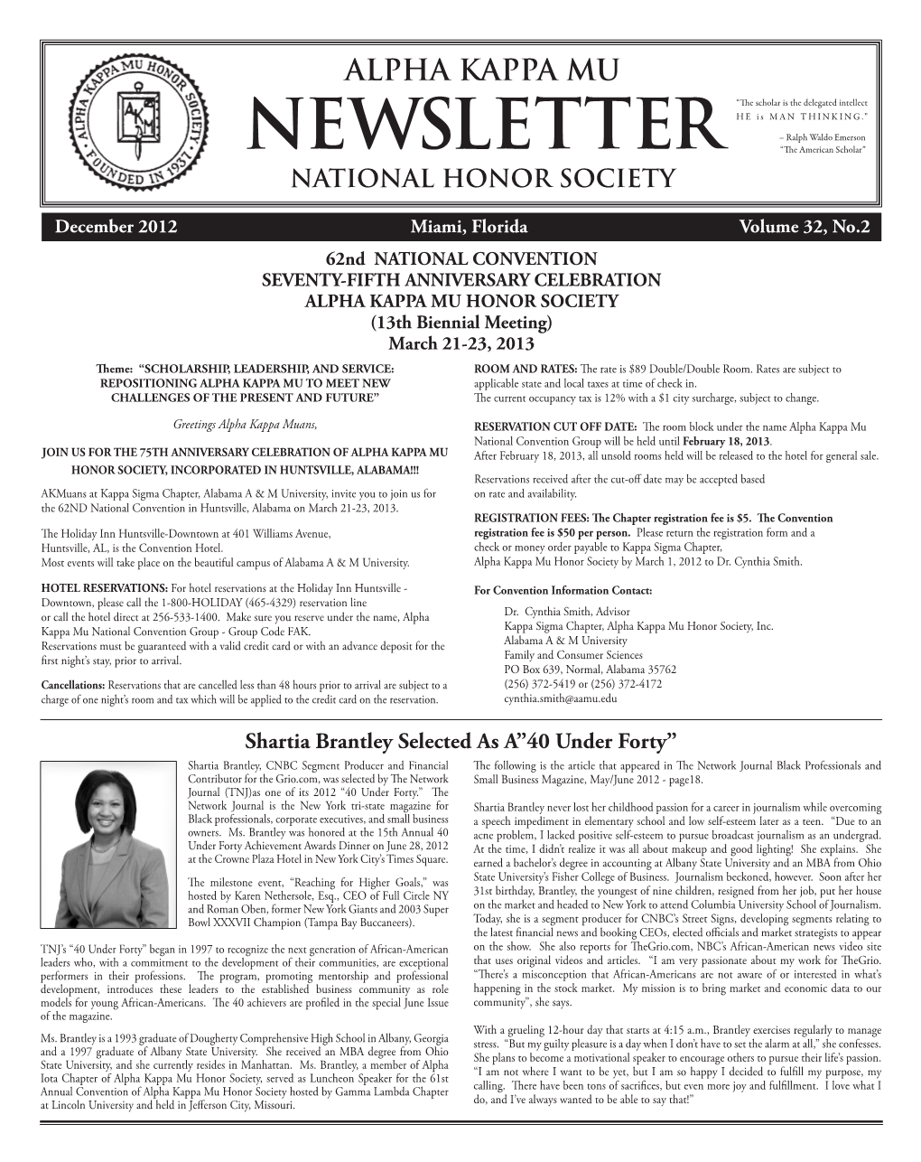 NEWSLETTER “The American Scholar” NATIONAL HONOR SOCIETY