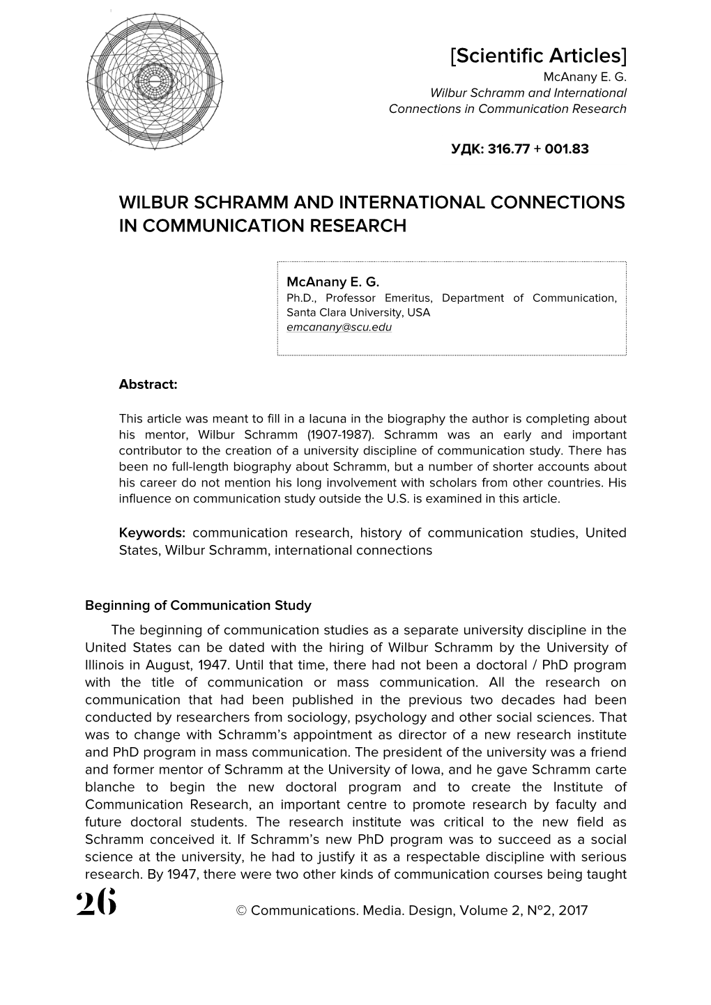 Wilbur Schramm and International Connections in Communication Research