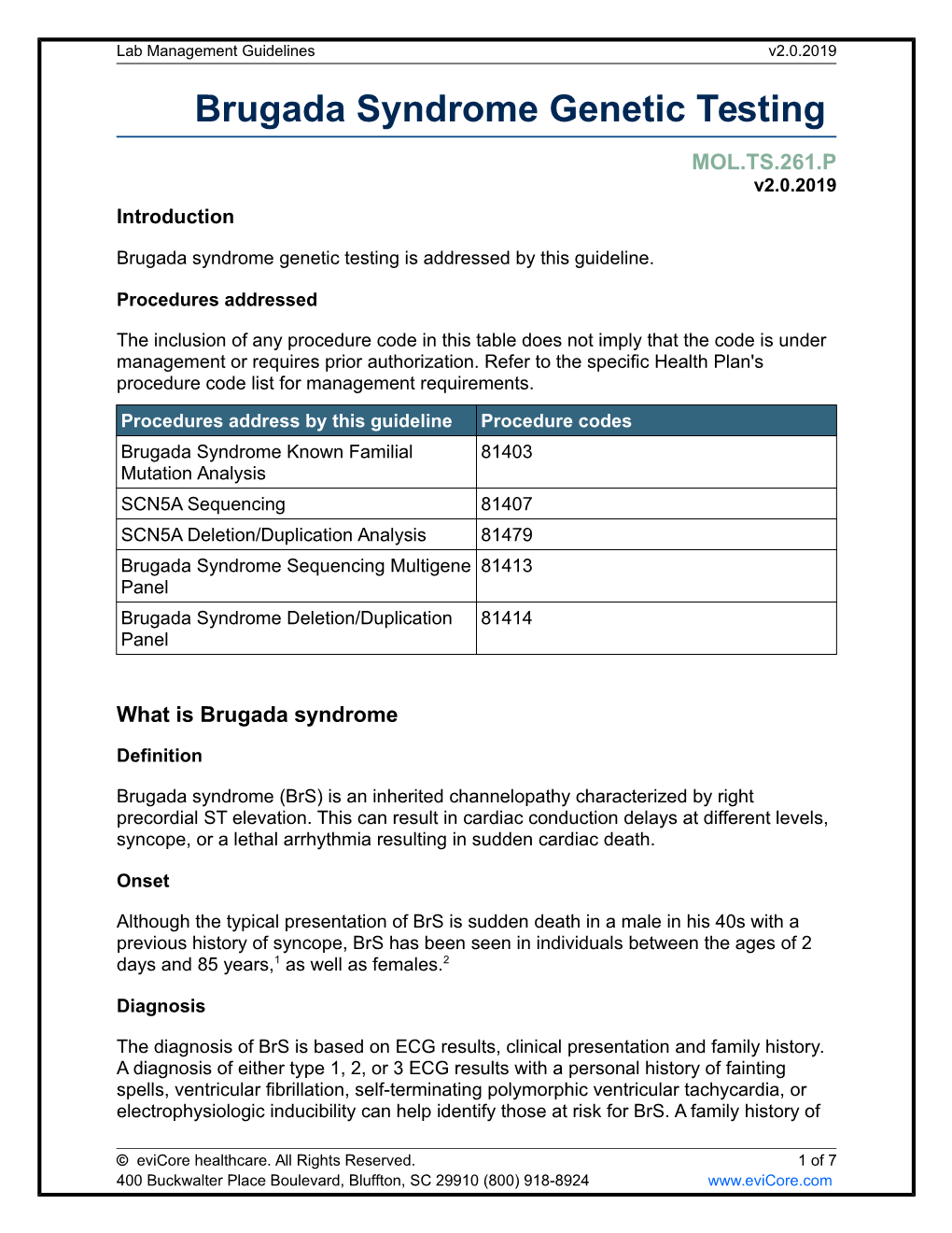 Brugada Syndrome Genetic Testing