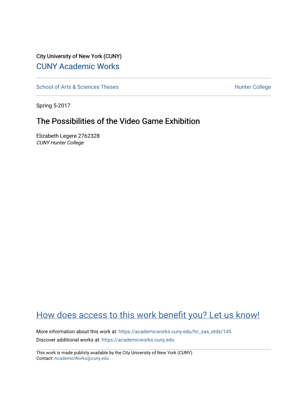 The Possibilities of the Video Game Exhibition