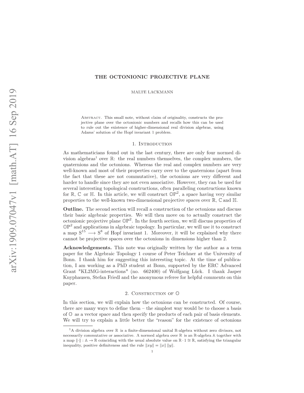 Arxiv:1909.07047V1 [Math.AT] 16 Sep 2019 Eesrl Omttv Rascaie Omdagbao Algebra Normed a Associative