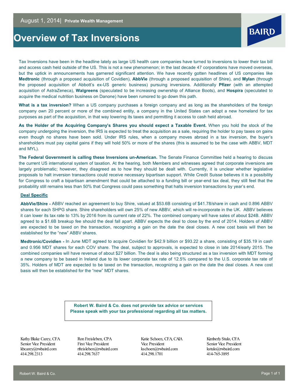 Overview of Tax Inversions