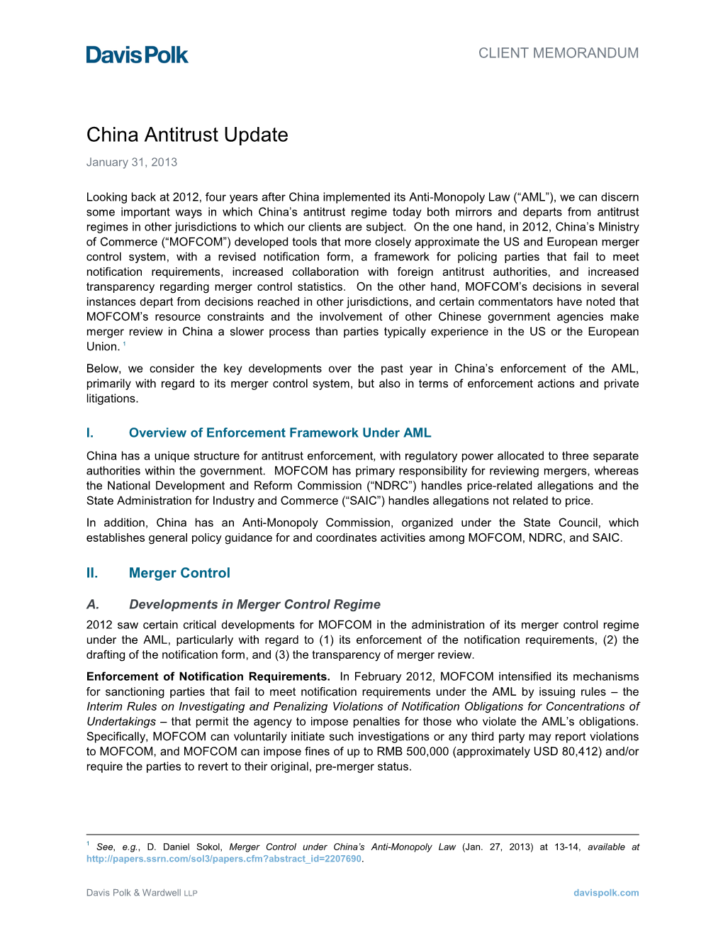 China Antitrust Update January 31, 2013