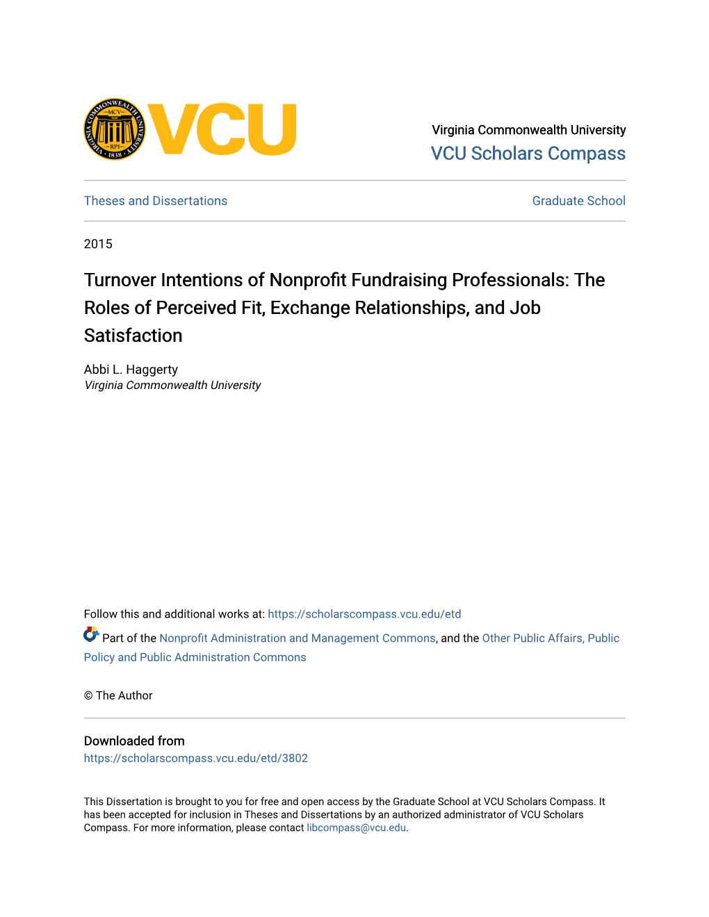 Turnover Intentions of Nonprofit Fundraising Professionals: the Roles of Perceived Fit, Exchange Relationships, and Job Satisfaction