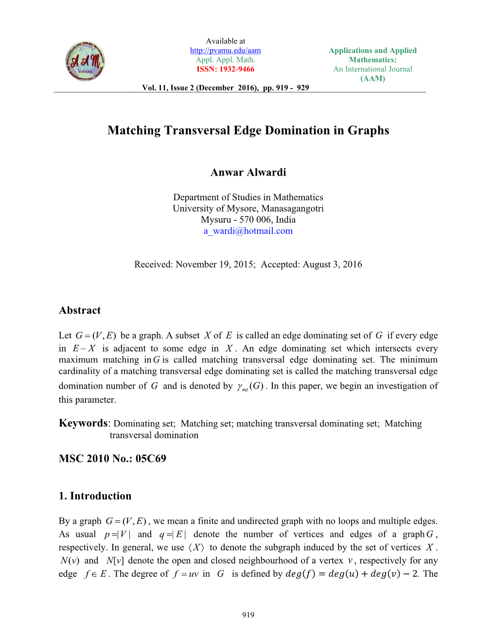 Matching Transversal Edge Domination in Graphs