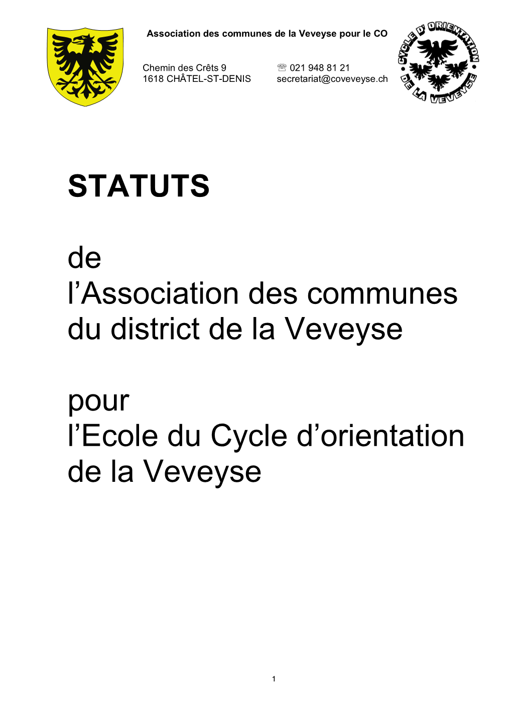 STATUTS De L'association Des Communes Du District De La Veveyse