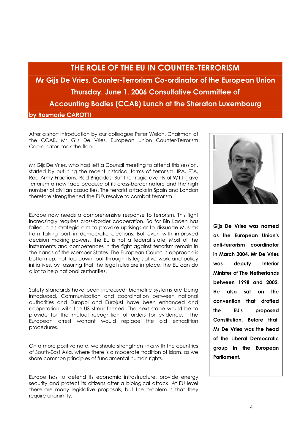 The Role of the Eu in Counter-Terrorism