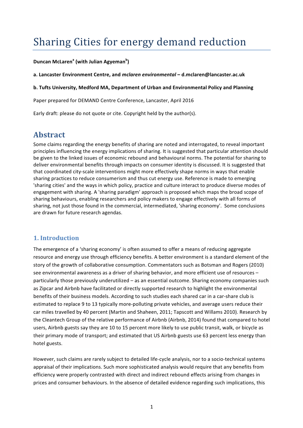 Sharing Cities for Energy Demand Reduction