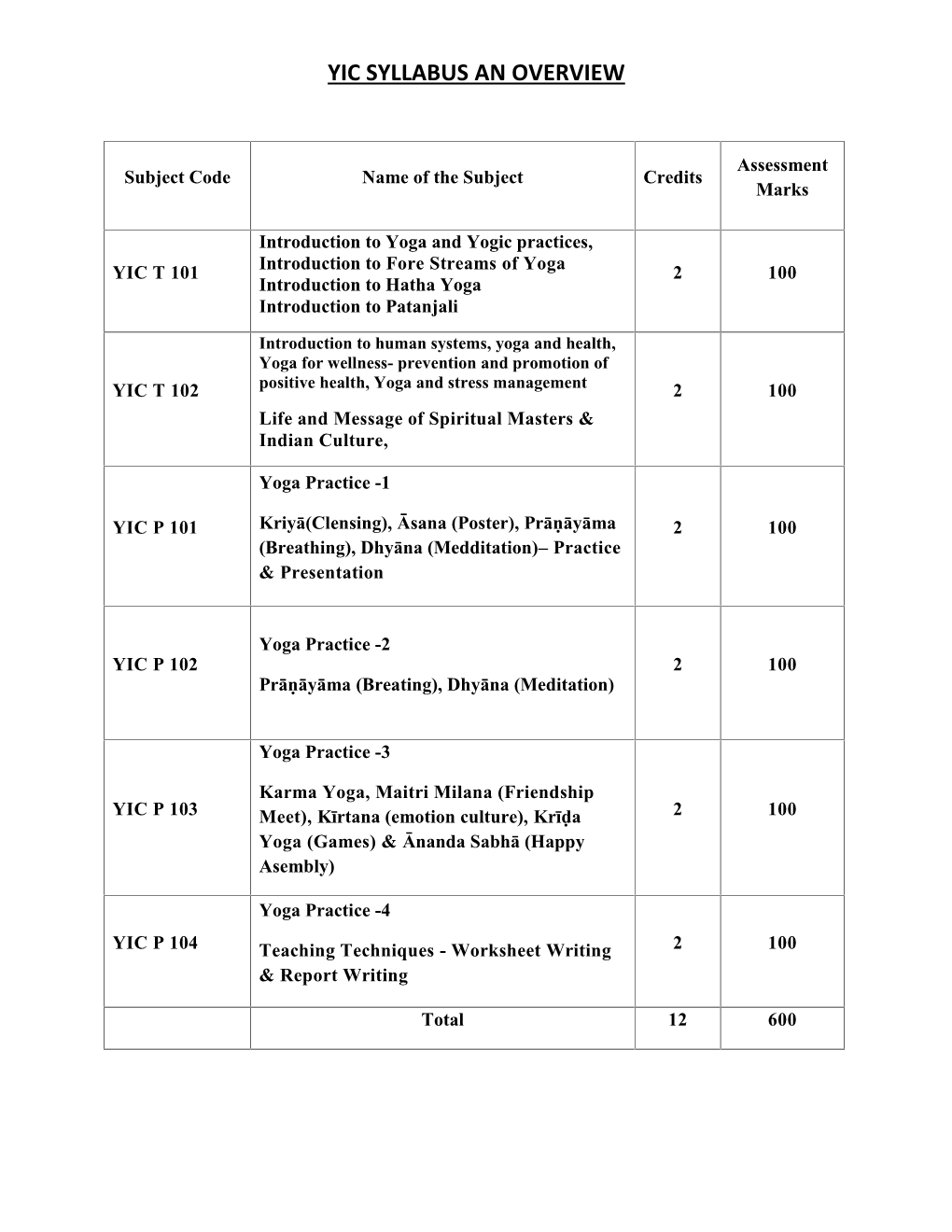Yic Syllabus an Overview