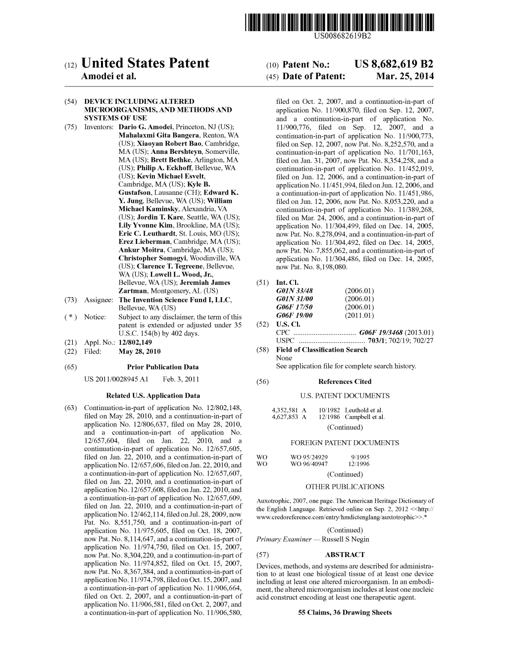 (12) United States Patent (10) Patent No.: US 8,682,619 B2 Amodei Et Al