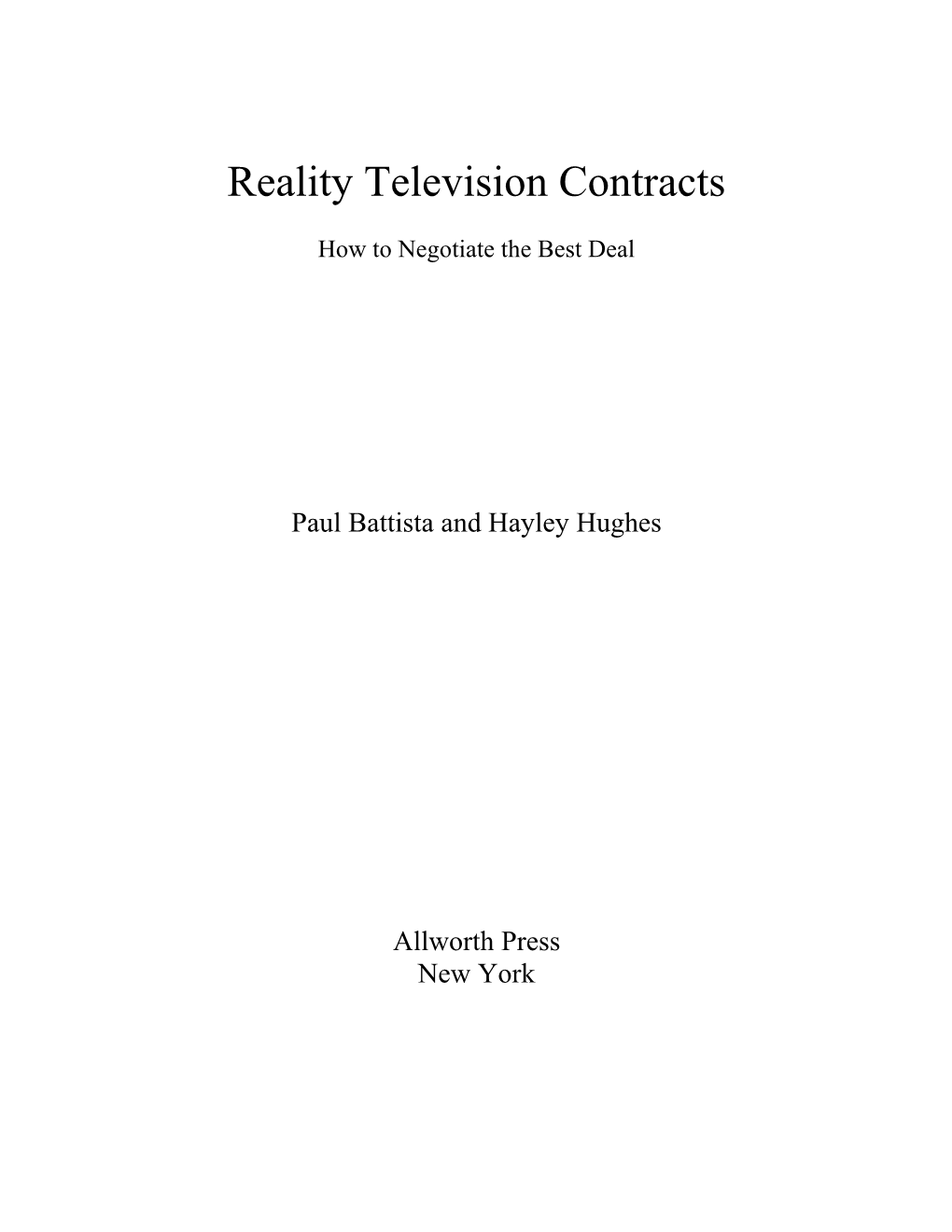 Reality Television Contracts