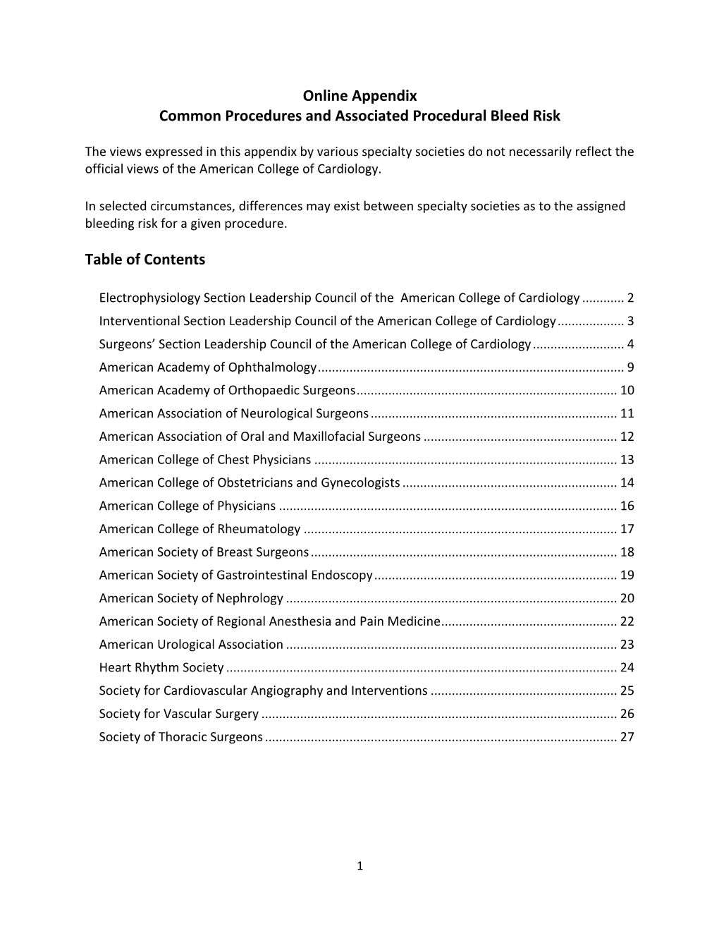 Online Appendix Common Procedures and Associated Procedural Bleed Risk