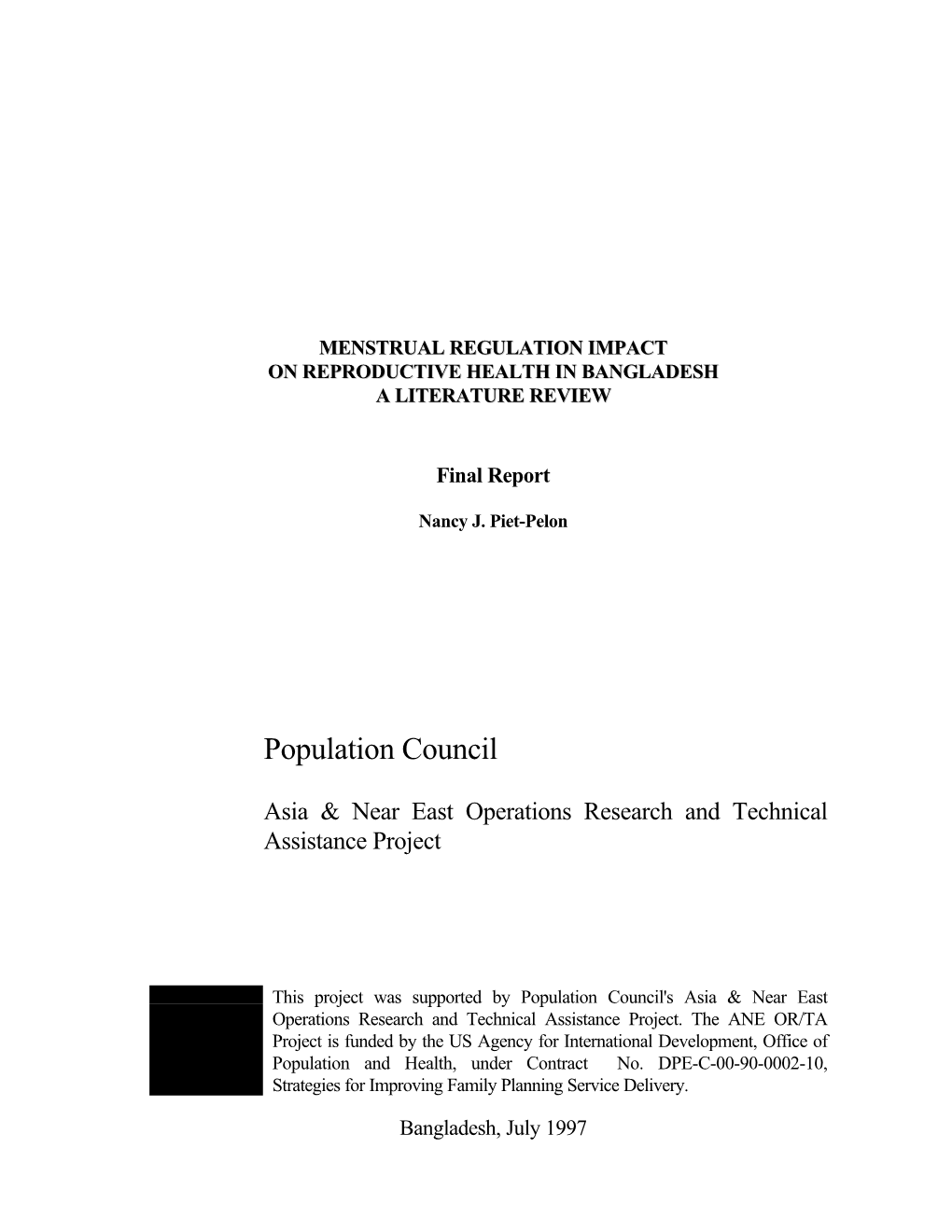 Menstrual Regulation Impact on Reproductive Health in Bangladesh a Literature Review