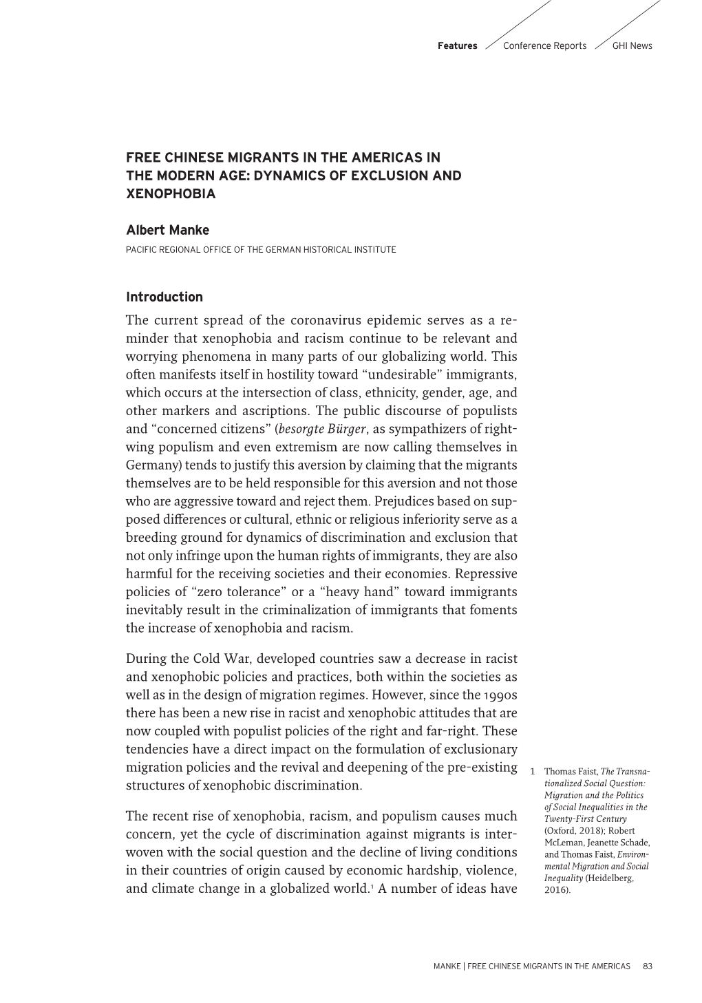 Free Chinese Migrants in the Americas in the Modern Age: Dynamics of Exclusion and Xenophobia