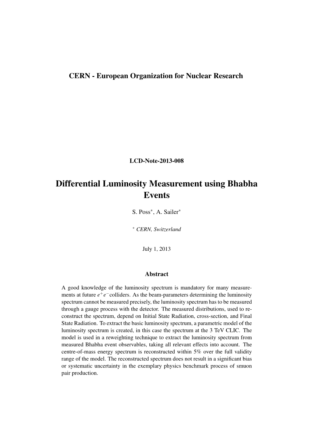 Differential Luminosity Measurement Using Bhabha Events