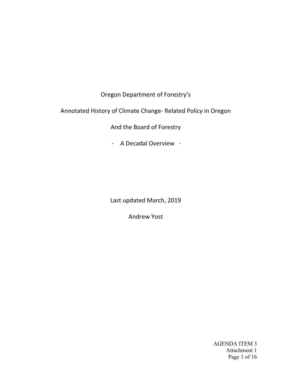Oregon Department of Forestry's Annotated History of Climate Change
