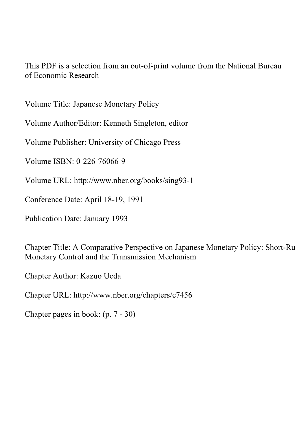 A Comparative Perspective on Japanese Monetary Policy: Short-Run Monetary Control and the Transmission Mechanism