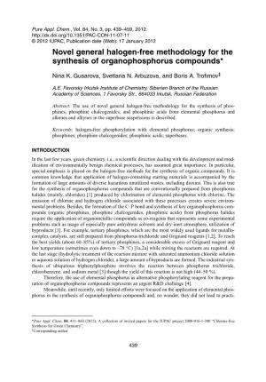 Novel General Halogen-Free Methodology for the Synthesis of Organophosphorus Compounds*