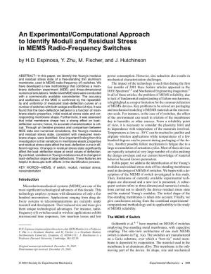 An Experimental/Computational Approach to Identify Moduli and Residual Stress in MEMS Radio-Frequency Switches by H.D