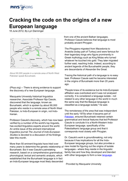 Cracking the Code on the Origins of a New European Language 18 June 2012, by Lyn Danninger