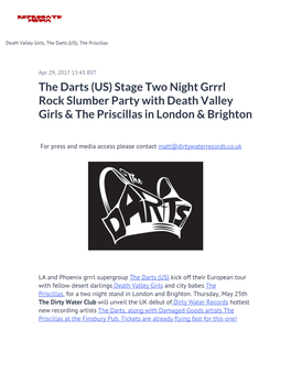 The Darts (US) Stage Two Night Grrrl Rock Slumber Party with Death Valley Girls & the Priscillas in London & Brighton