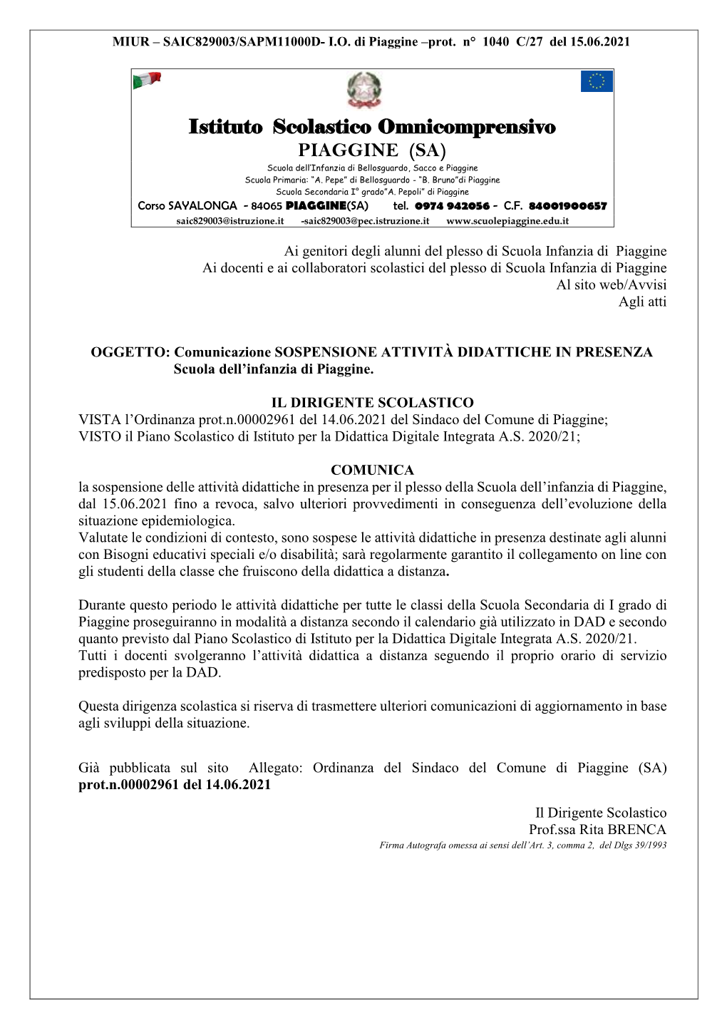 ISTITUTO COMPRENSIVO Di POSTIGLIONE