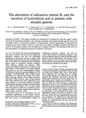 Secretion of Hydrochloric Acid in Patients with Atrophic Gastritis