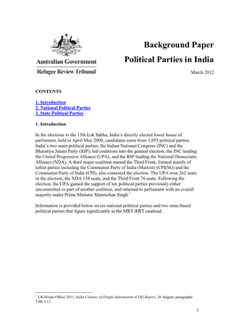 Background Paper Political Parties in India