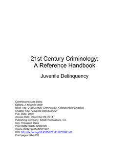 21St Century Criminology: a Reference Handbook
