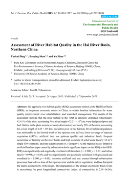 Assessment of River Habitat Quality in the Hai River Basin, Northern China