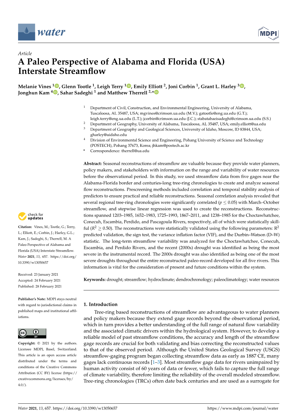 A Paleo Perspective of Alabama and Florida (USA) Interstate Streamflow