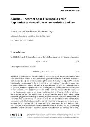 Algebraic Theory of Appell Polynomials with Application to General Linear Interpolation Problem