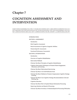 Chapter 7 COGNITION ASSESSMENT and INTERVENTION