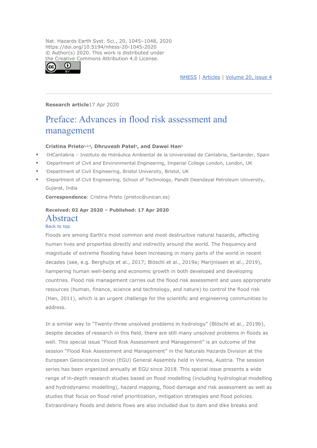 Preface: Advances in Flood Risk Assessment and Management