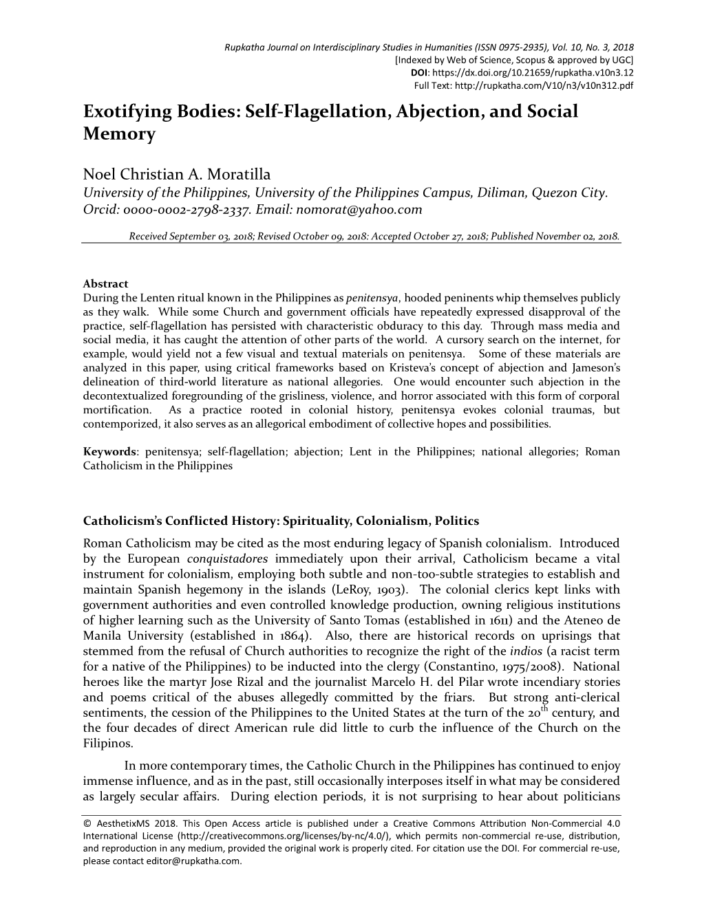 Exotifying Bodies: Self-Flagellation, Abjection, and Social Memory