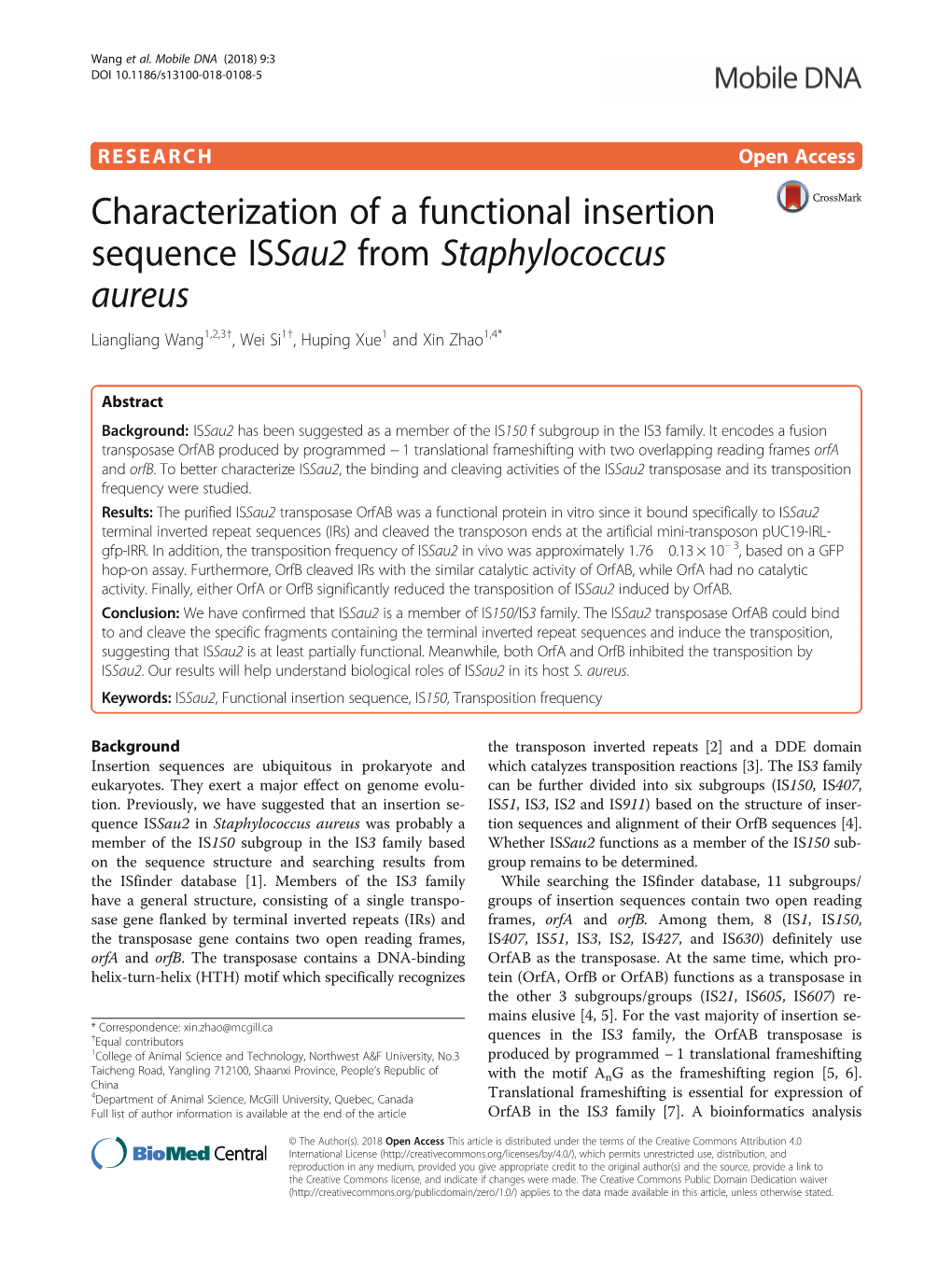 Characterization of a Functional Insertion Sequence Issau2 from Staphylococcus Aureus