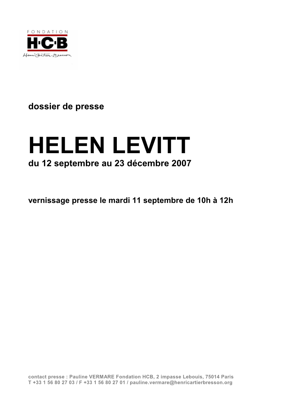 Dossier De Presse Helen Levitt