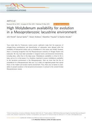 High Molybdenum Availability for Evolution in a Mesoproterozoic Lacustrine Environment