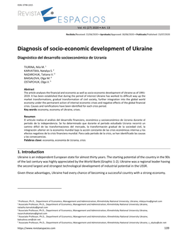Diagnosis of Socio-Economic Development of Ukraine Diagnóstico Del Desarrollo Socioeconómico De Ucrania