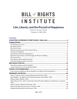 Life, Liberty, and the Pursuit of Happiness Instructor Answer Guide Chapter 6: 1828-1844
