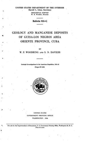 Geology and Manganese Deposits of Guisa-Los Negros Area Oriente Province, Cuba