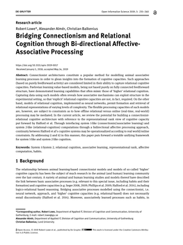 Bridging Connectionism and Relational Cognition Through Bi-Directional Affective- Associative Processing