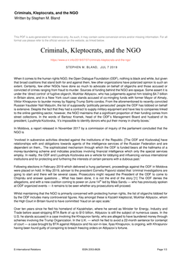 Criminals, Kleptocrats, and the NGO Written by Stephen M