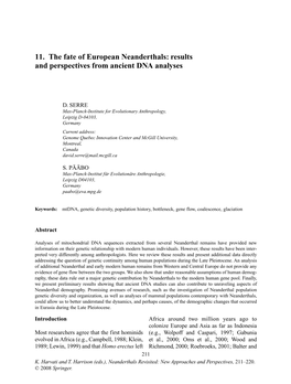 11. the Fate of European Neanderthals: Results and Perspectives from Ancient DNA Analyses