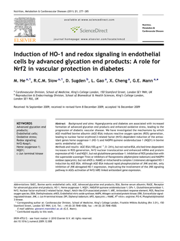 Induction of HO-1 and Redox Signaling in Endothelial Cells by Advanced Glycation End Products: a Role for Nrf2 in Vascular Protection in Diabetes