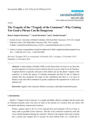 Tragedy of the Commons”: Why Coining Too Good a Phrase Can Be Dangerous