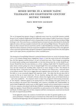 Mixed Metre in a Mixed Taste: Telemann and Eighteenth-Century Metric Theory Paul Newton-Jackson
