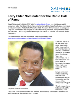 Larry Elder Nominated for the Radio Hall of Fame