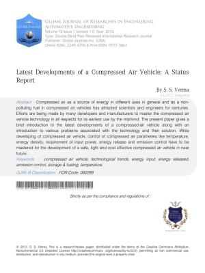 Latest Developments of a Compressed Air Vehicle: a Status Report by S
