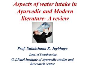 Aspects of Water Intake in Ayurvedic and Modern Literature- a Review